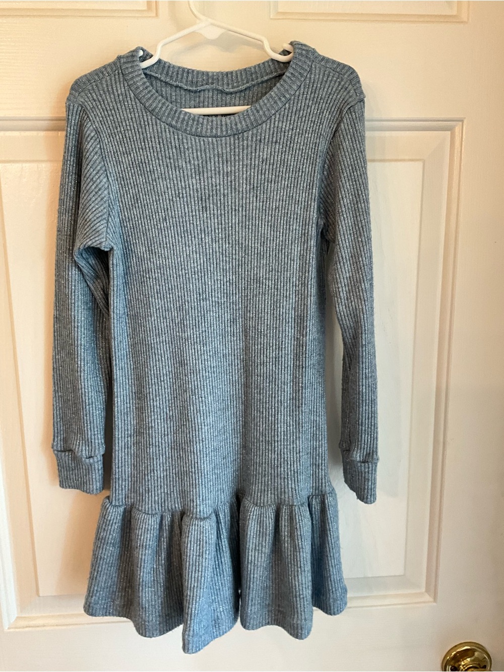 Girls' Ribbed Long Sleeve Casual Dress in Light Gray